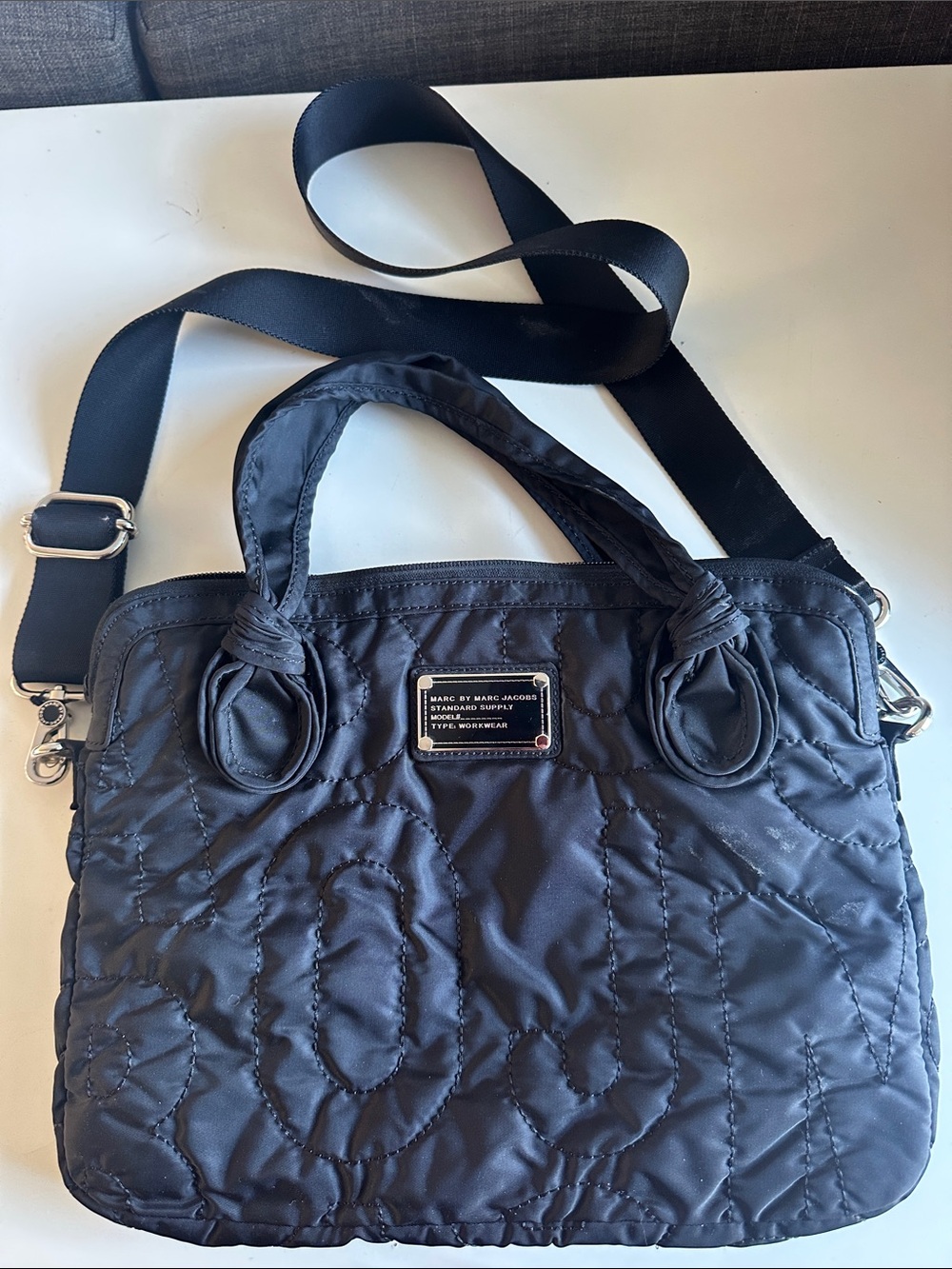 Marc by Marc Jacobs Black Quilted Nylon Laptop Bag with Adjustable Strap